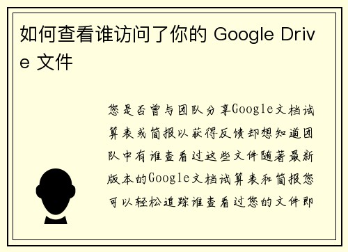 如何查看谁访问了你的 Google Drive 文件 